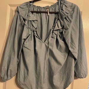 Free People Denim Peasant Blouse Size M NWOT